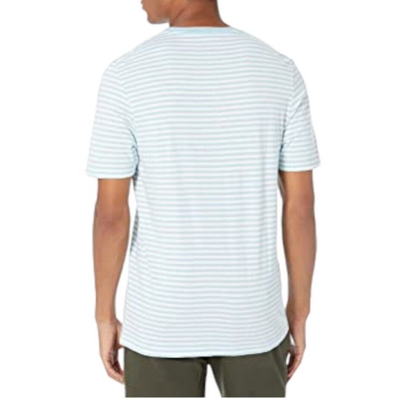 Men's Large V Neck T Shirt Tee Striped Short Sleeve Aqua Blue/White - Picture 2 of 6